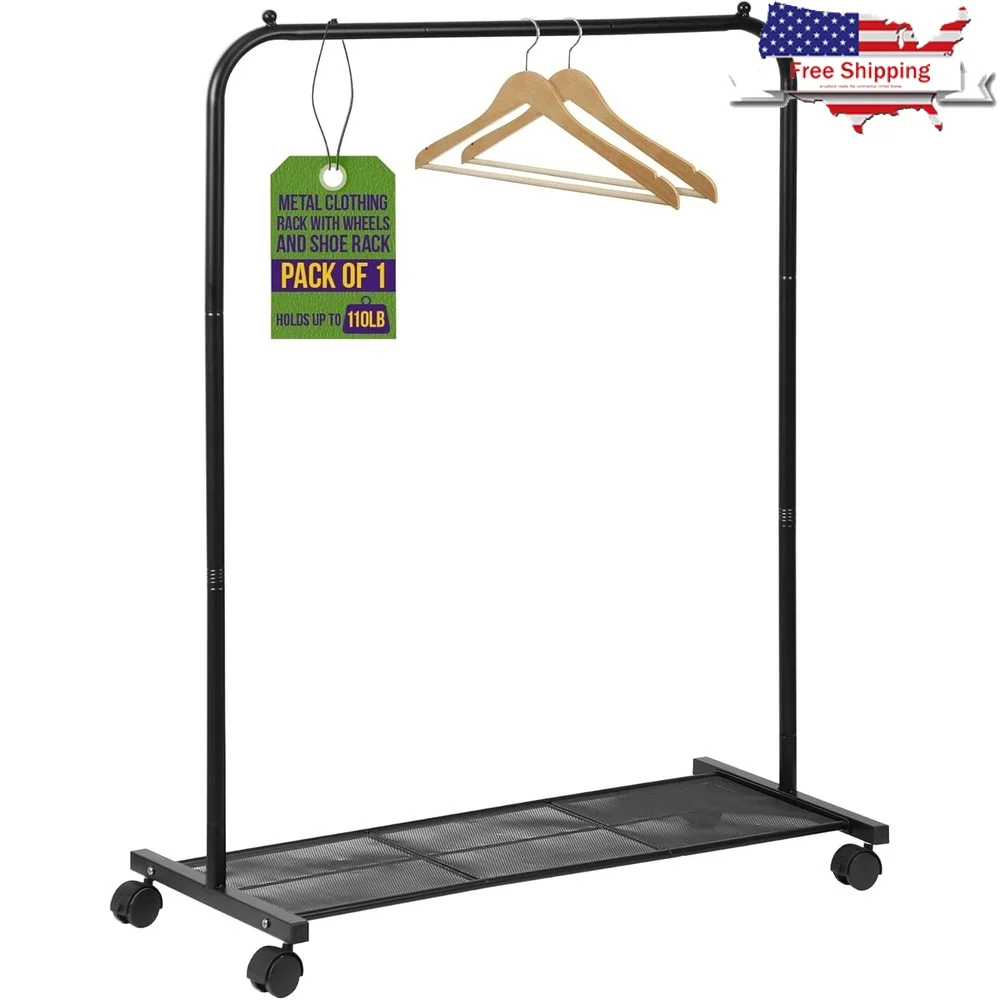 

Вешалка для одежды из легированной стали с колесами. Прочное решение для хранения одежды. Легкая сборка. Универсальный мобильный органайзер для одежды. Обувь.