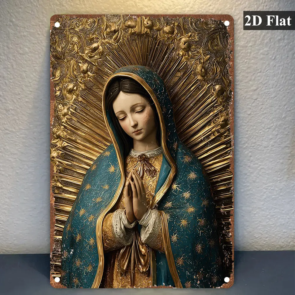 2D Flat, 1pc of Vintage And Our Lady of Guadalupe Metal Wall Art - a Spanish-Inspired Catholic Icon for Religious Decoration