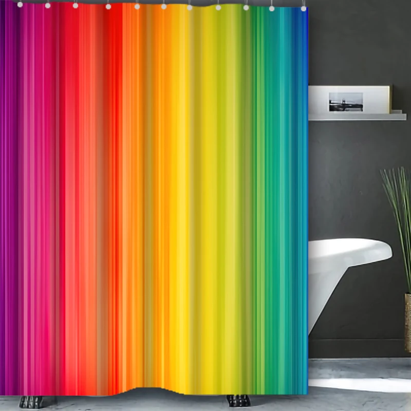 Colorful Stripe Bathing Curtain  Bathroom Abstract Figure Shower Curtain Waterproof With 12 Hooks Home Deco Free Ship