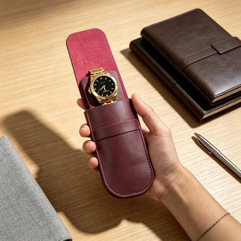 Watch Pouch, Card‑holding card holder Flip Anti-Scratch Watch Protector Case, Portable Travel Watch Storage Bag for Men Women