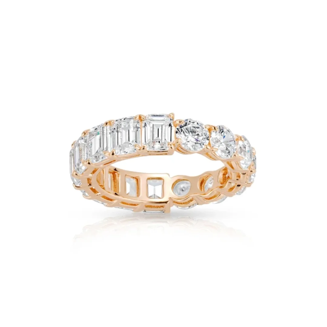 

BELLUX 925 Silver Synthetic Zircon White Round Square Diamond Emerald Cutting Shiny Fashion Splicing Ring Rose Gold