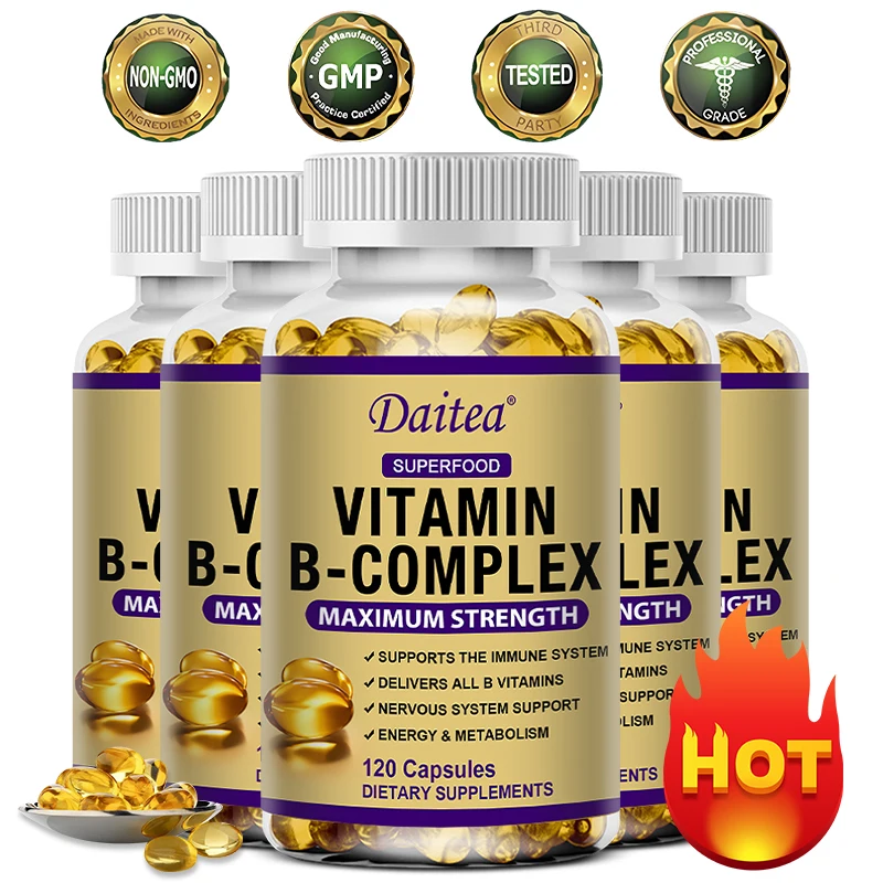 Daitea Vitamin B Complex Capsules Help Relieve Fatigue, Improve Digestion, Reduce Stress, Better Mood Support, Immune Supplement