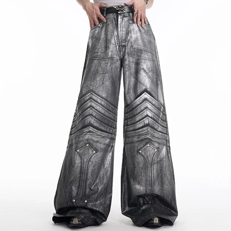 HKSH Lente Nieuwe Mannen Tij Y2K Streetwear Trendy Verzilverde Jeans Elegante Mode Avant Garde Ridder Wijde Pijpen Broek Ins HK5256