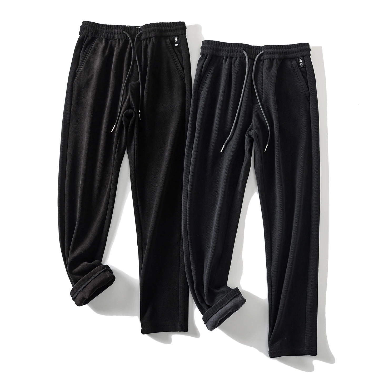 Thiened مستقيم الساق السراويل الرجال اللون Fce اصطف الخريف الشتاء ألياف البوليستر مرونة الخصر مريحة