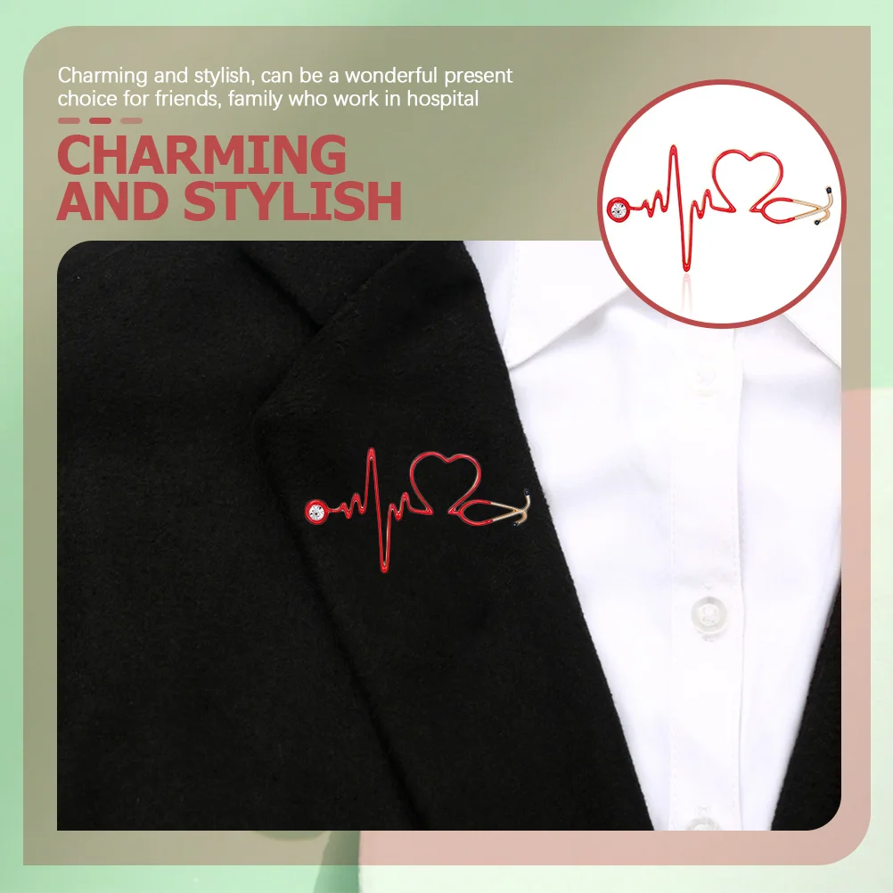 

Alloy Ecg Stethoscope Lapel Pin Heartbeat Brooch Durable Clothing Decoration Stylish Nurse Gift for Friends Brooch