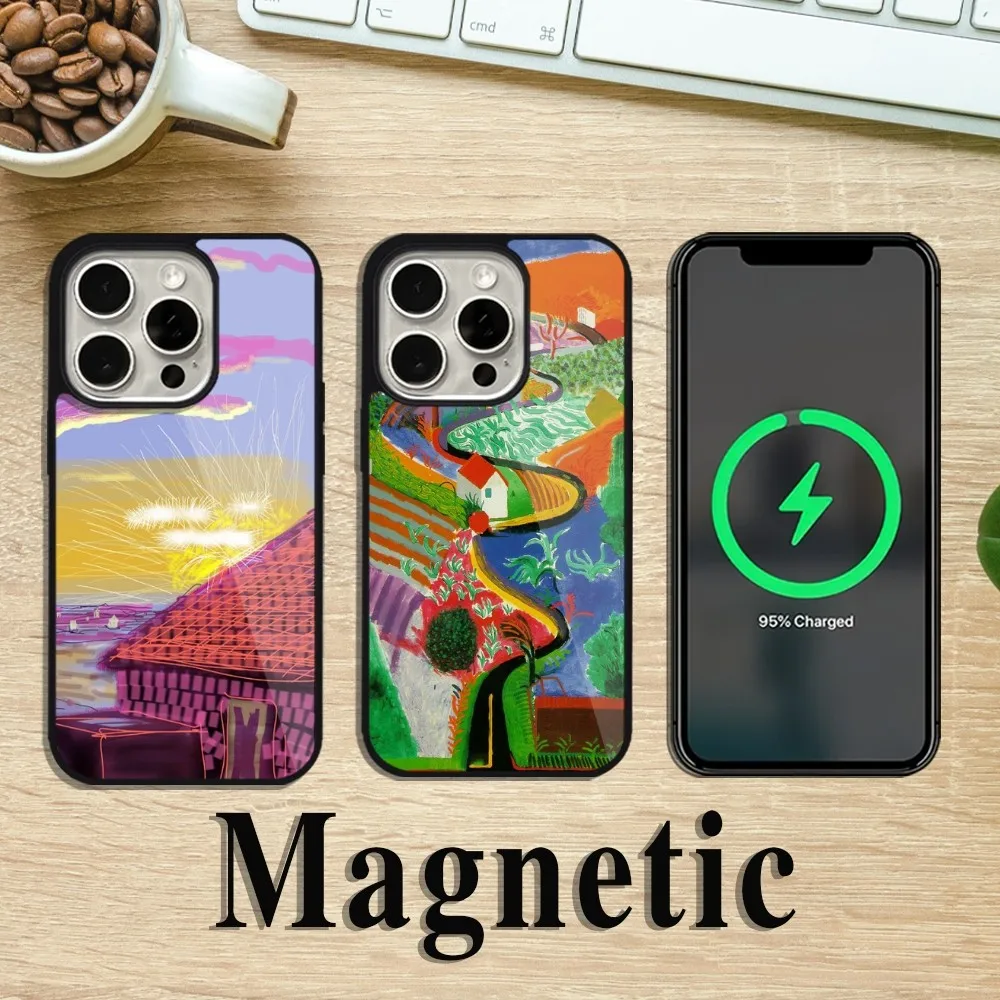 David H-Hockneys Art Phone Case For iPhone 11 12 13 14 15 Pro Max Plus Magsafe Magnetic Wireless Charging