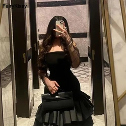 FairyKissy Saudi Arabia Mermaid Evening Dresses Strapless Sleeveless Prom Dresses A-Line Chiffon Formal Wedding Party Gowns