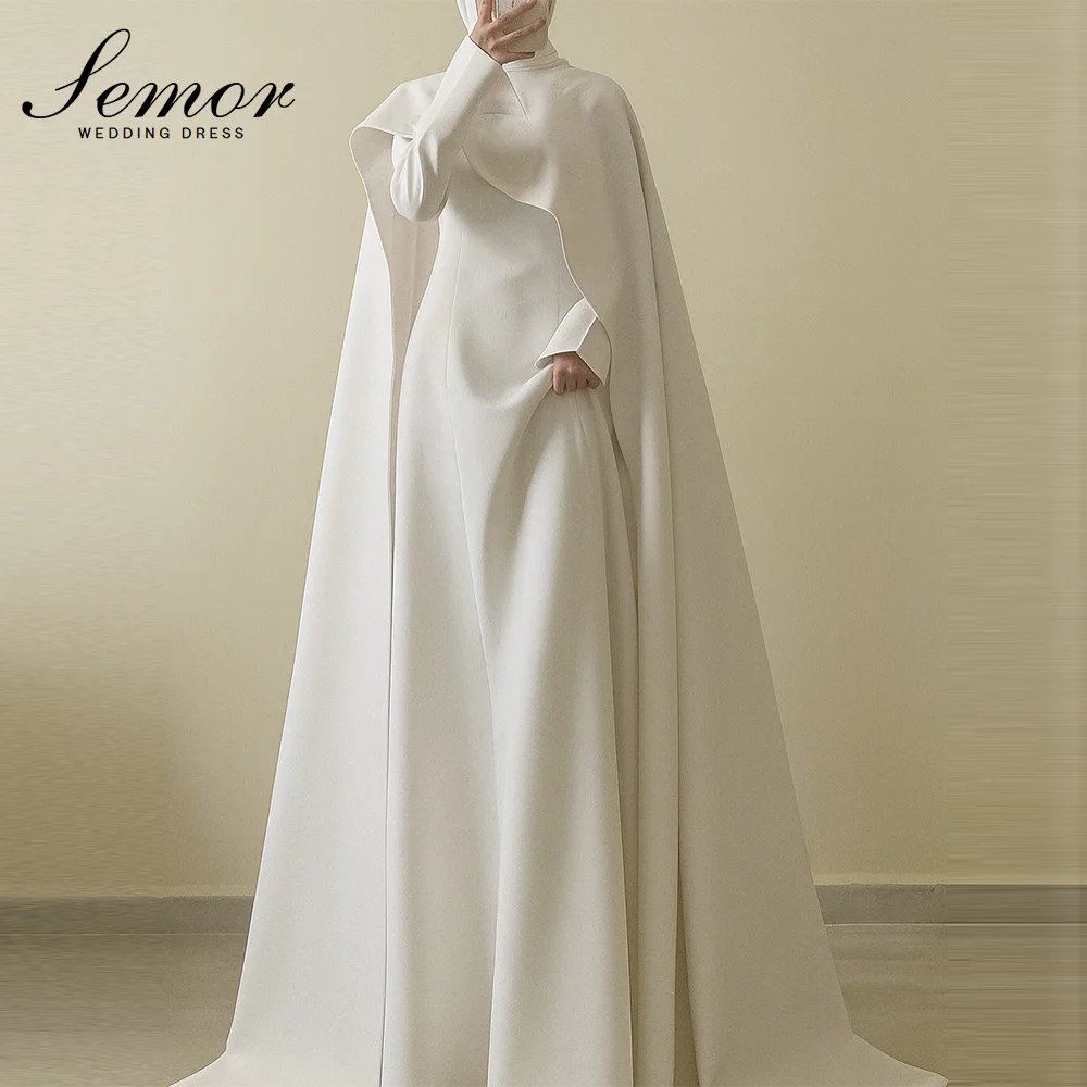 Semor 2026 Schlichte Hochzeitskleider A-Linie Damen Formelle Satin-Schleier Muslimische Brautkleider Langarm Maßgeschneiderte Vestidos De Novia