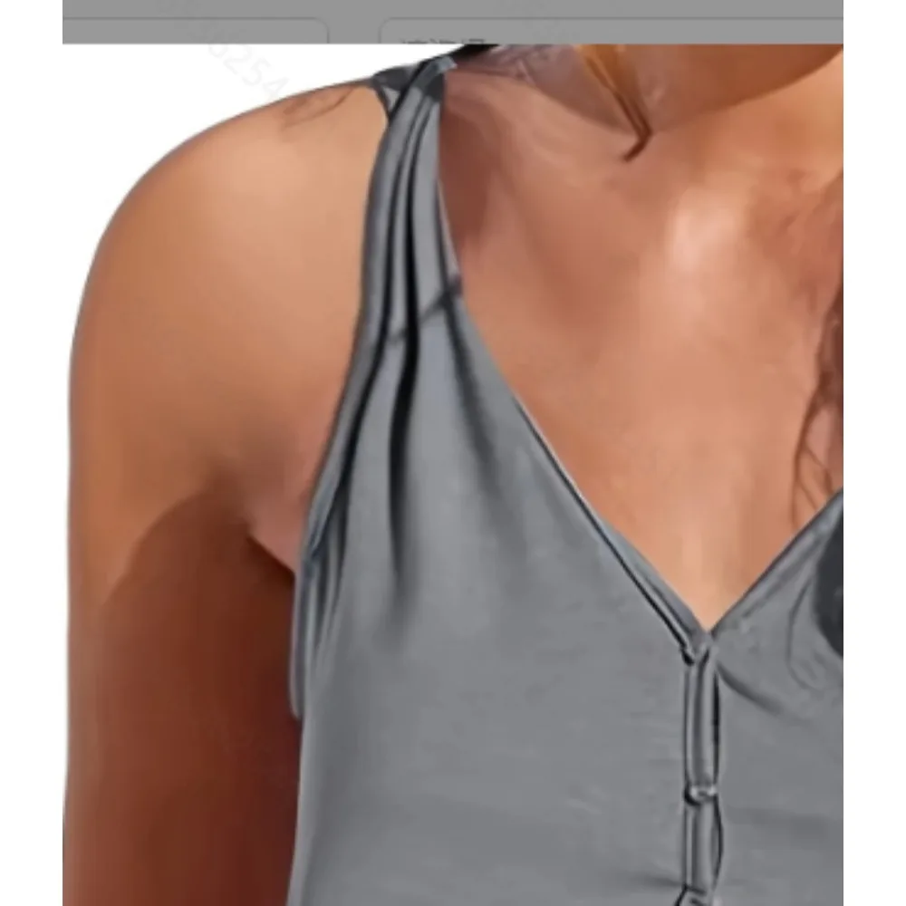 حجم كبير المرأة زر تانك الأعلى عارضة أكمام فضفاضة تانك TopWomen عارضة أكمام ساحة الرقبة سترة #5