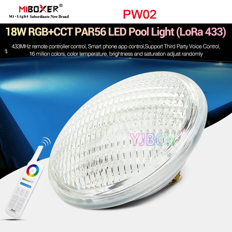 Miboxer 18W RGB+CCT Underwater led Lamp PW02 PAR56 LED Pool Light Waterproof IP68 433MHz RF Control AC12V /DC12V~24V Glass Cover