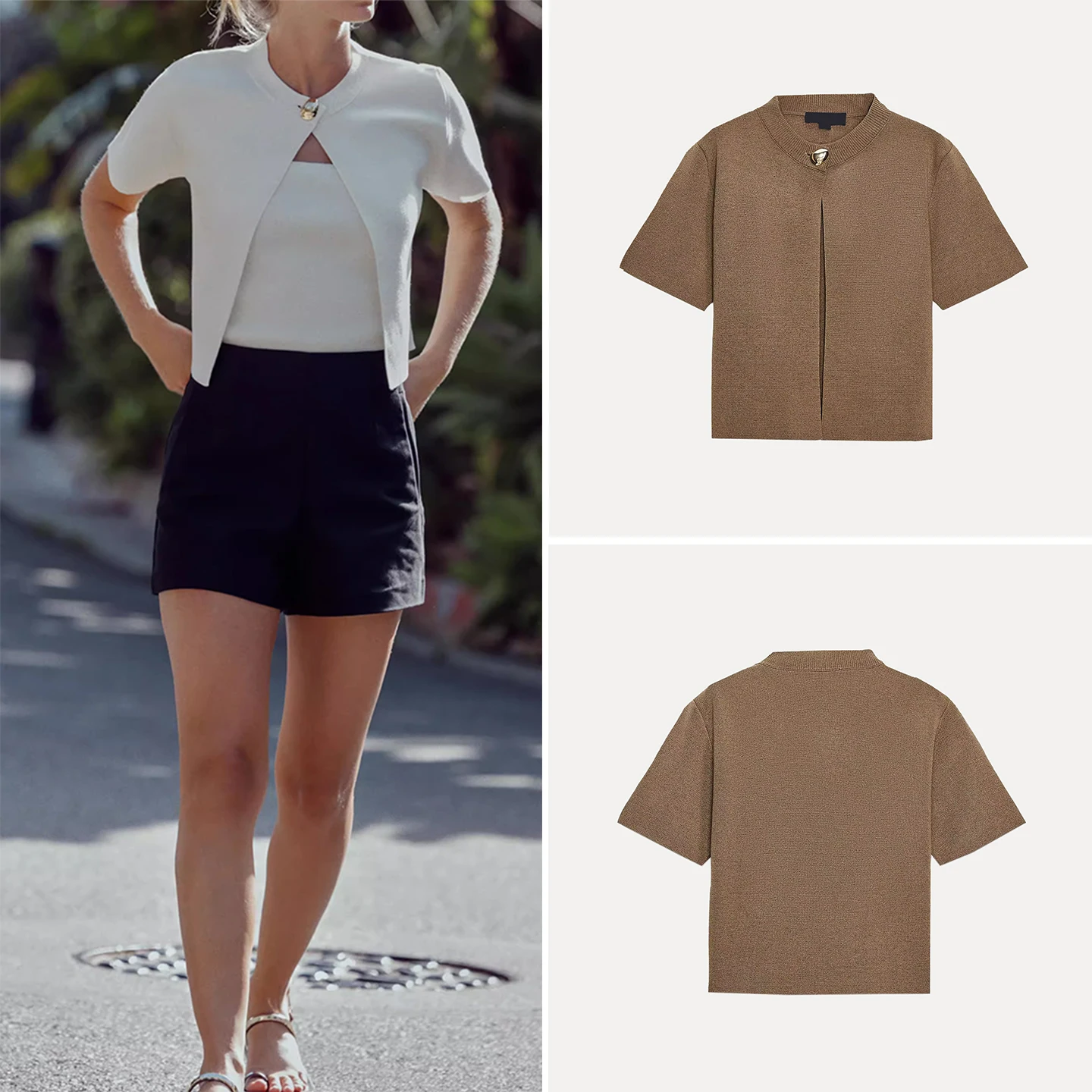 

Z Women's Knitted Jaet round Ne Versatile Simple Faion Outerwear ort Sve Cardigan Sli Basic 2025 New Arrival