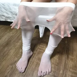 Split Toe Men Pantyhose with Penis Sheath Sexy Transparent Soft Gifts for Men Open Crotch Tights White Sissy Gay Sheer Stockings