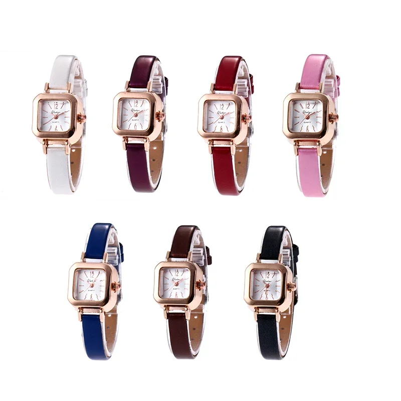 Women Cute Leather Watches Simple Small Dial Quartz Clock Square Wristwatch Girls Fashion Bracelet Casual Accessories