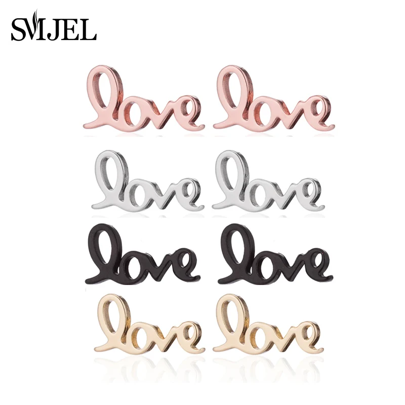 SMJEL Stainless Steel Love Letter Earrings for Women Black Punk English Word Earrings Unisex Piercing Jewelry Party Pendientes