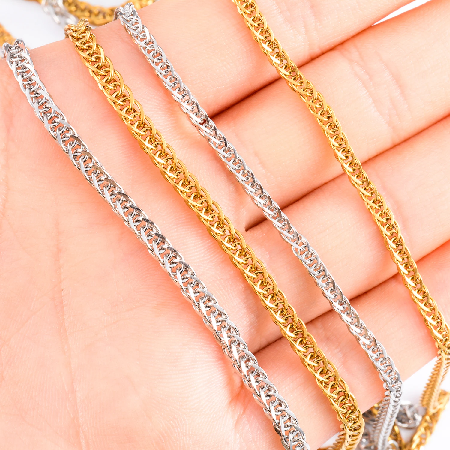 Hip hop 1.5mm/2.2mm/2.5mm/3.4mm Stainless Steel Weave Cuban Link Chain Necklace for Men Women Silver/Gold color 14 to 30 Inches