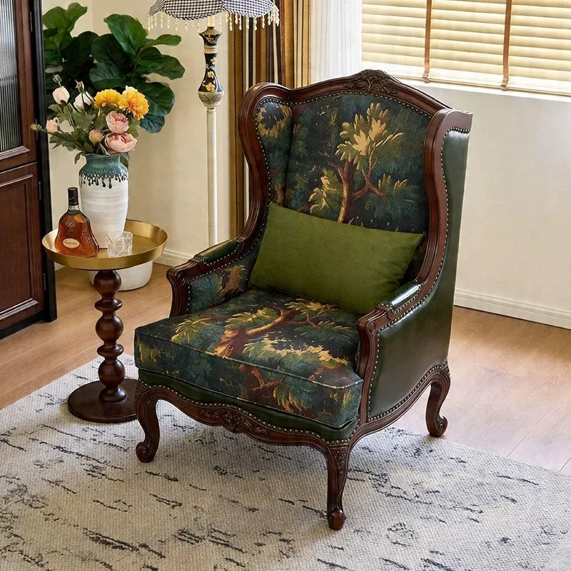 American retro style, fabric sofa chair, household solid wood tiger chair, living room single sofa