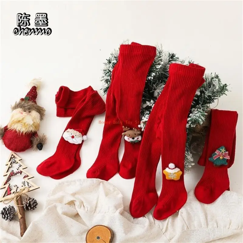 

J0PF рождественские детские колготки для девочек, мягкие хлопковые леггинсы для младенцев, однотонные вязаные носки для малышей,