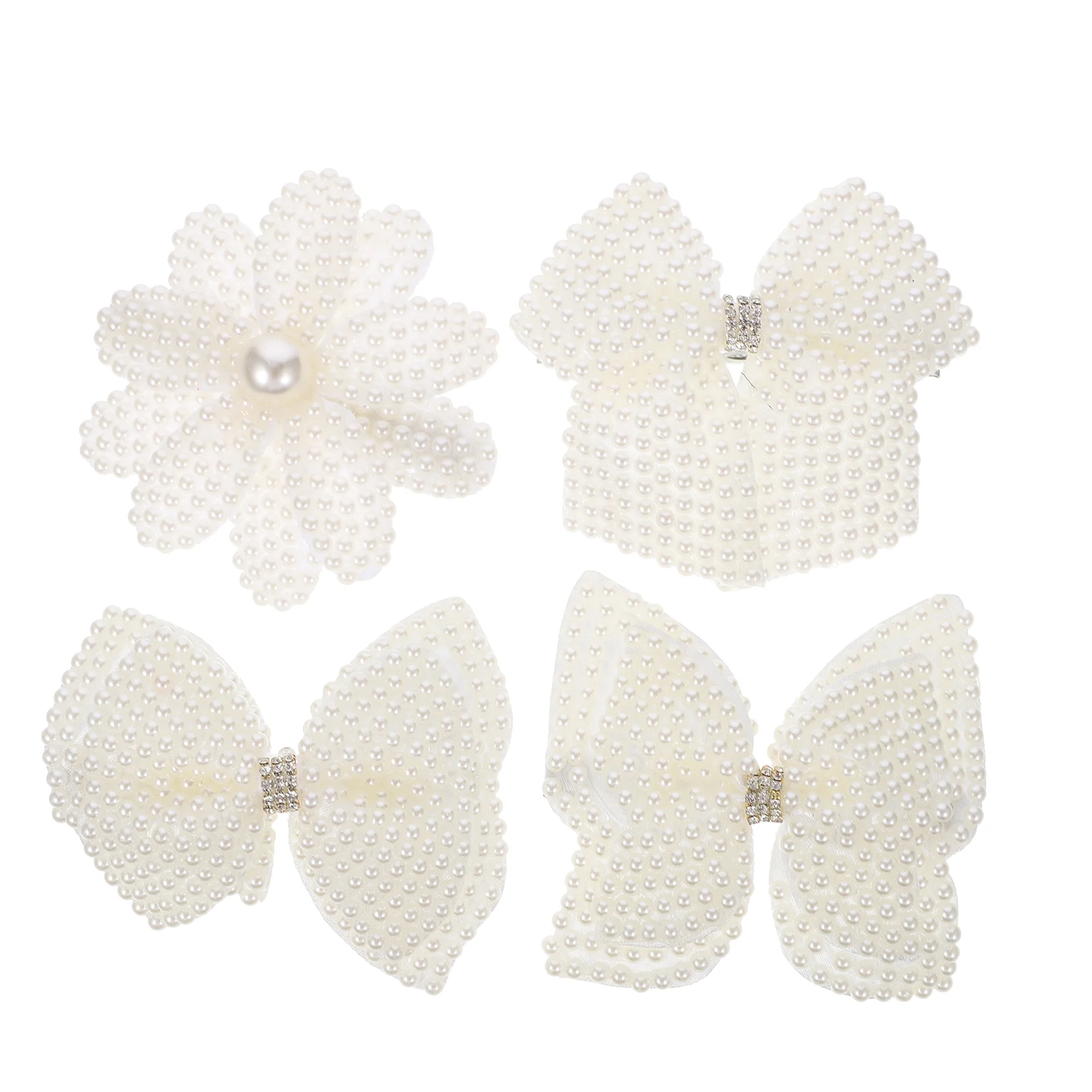 

4 Pcs Spout Rhinestone Pearl Hair Clip Bridal Clips Alligator Barrette White Bow Miss