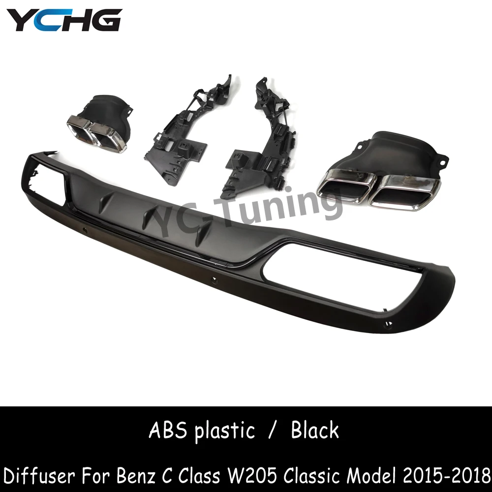 W205 AMG Style Rear Bumper Diffuser For Mercedes Benz C Class W205 Sedan Non Sport C63 Diffuser with 4-outlet Exhaust 2015-2018