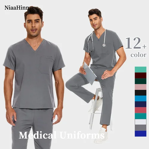 Niaahinn-Tops exfoliantes con cuello en V + pantalón médico, ropa de trabajo de enfermería, uniformes médicos de S-3XL, disfraz de médico de dentista, ropa de trabajo de enfermera para mascotas