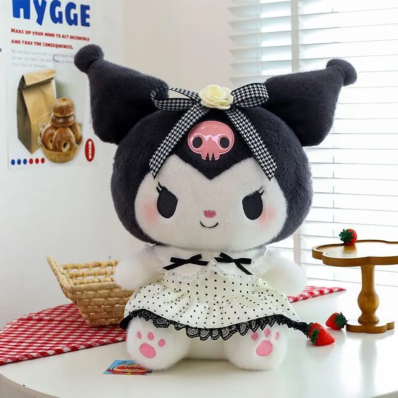 

Плюшевая кукла Sanrio Kuromi в кружевном платье в горошек, мягкая игрушка, подарок для девочек, кавайный дизайн