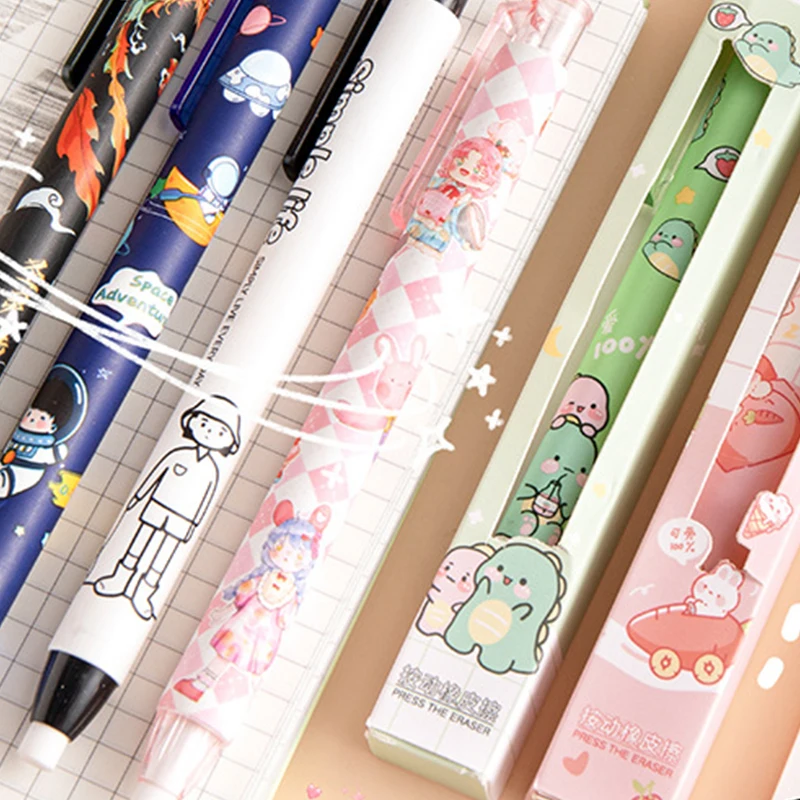 Cute Cartoon Press Retractable Pencil Eraser Correction Supplies Pen Type Eraser Writing School Student Supplies Stationery Stud