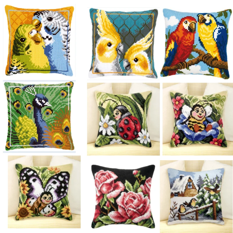 Unfinished Embroidery Tapestry Pillow Kit, Cotton Canvas Cushion, Front Cross Stitch Pillowcase, Selling 45