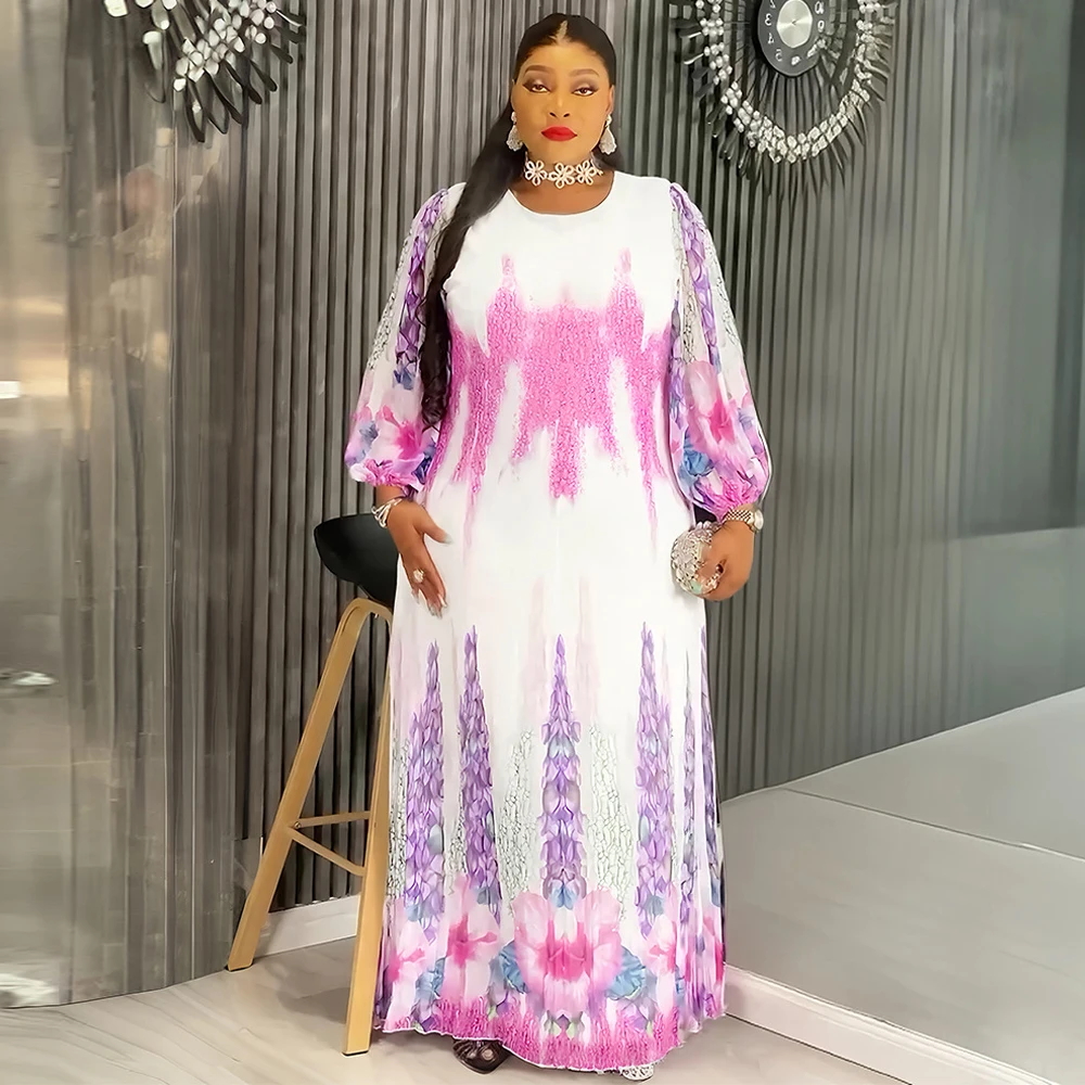 فساتين شيفون بأكمام طويلة للنساء للحفلات الراقصة فساتين سهرة أفريقية Dashiki ملابس منقوشة دبي تركيا عبايات قفطان إسلامية #3