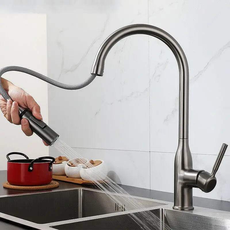 Guanyin bottle pulls the faucet of hot and cold sink, which can rotate and stretch the faucet of household sink sink.