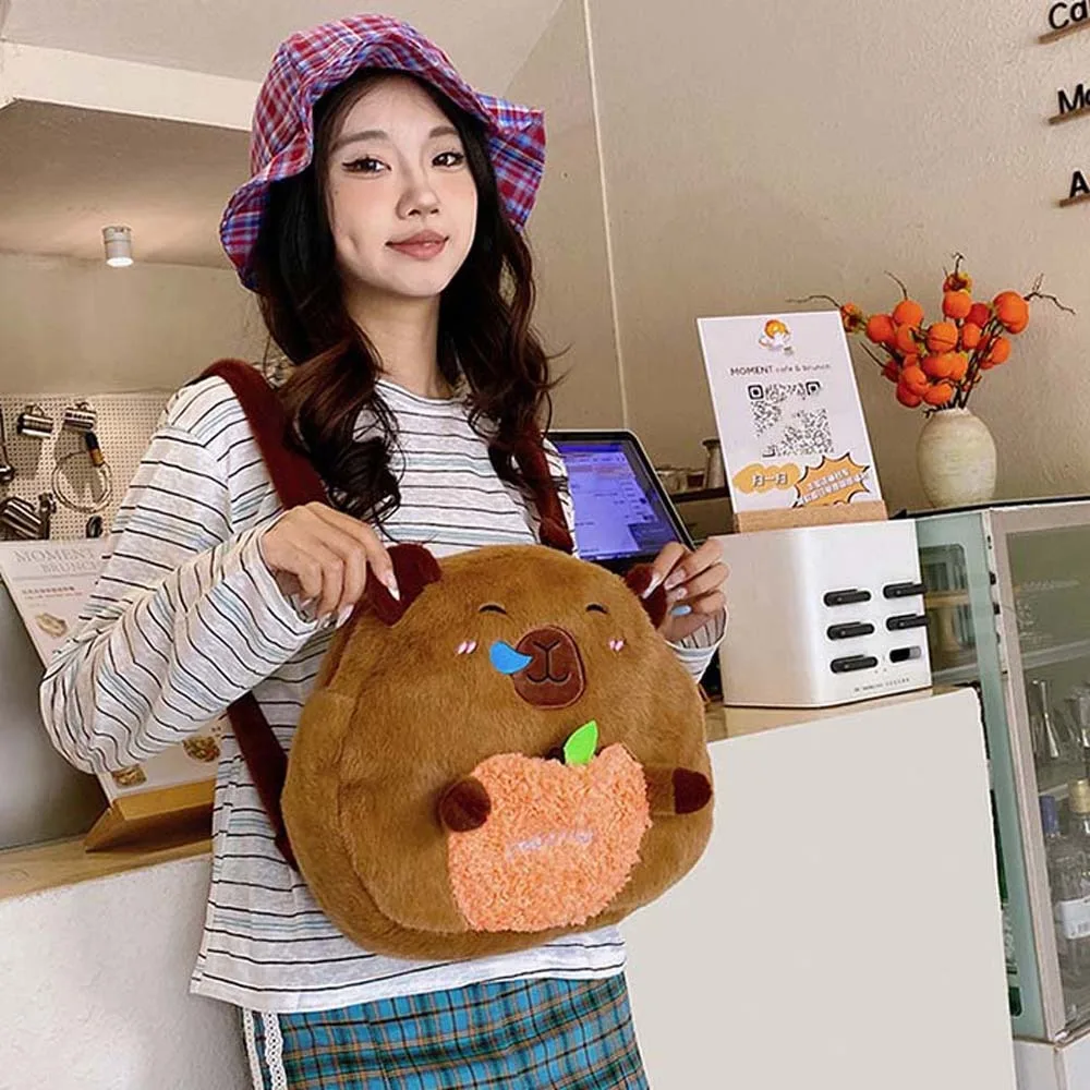 

Furry Cute Plush Capybara Daypack Large Capacity Thickened Capybara Shoulder Bag PP Cotton Soft Cartoon Doll Backpack Students