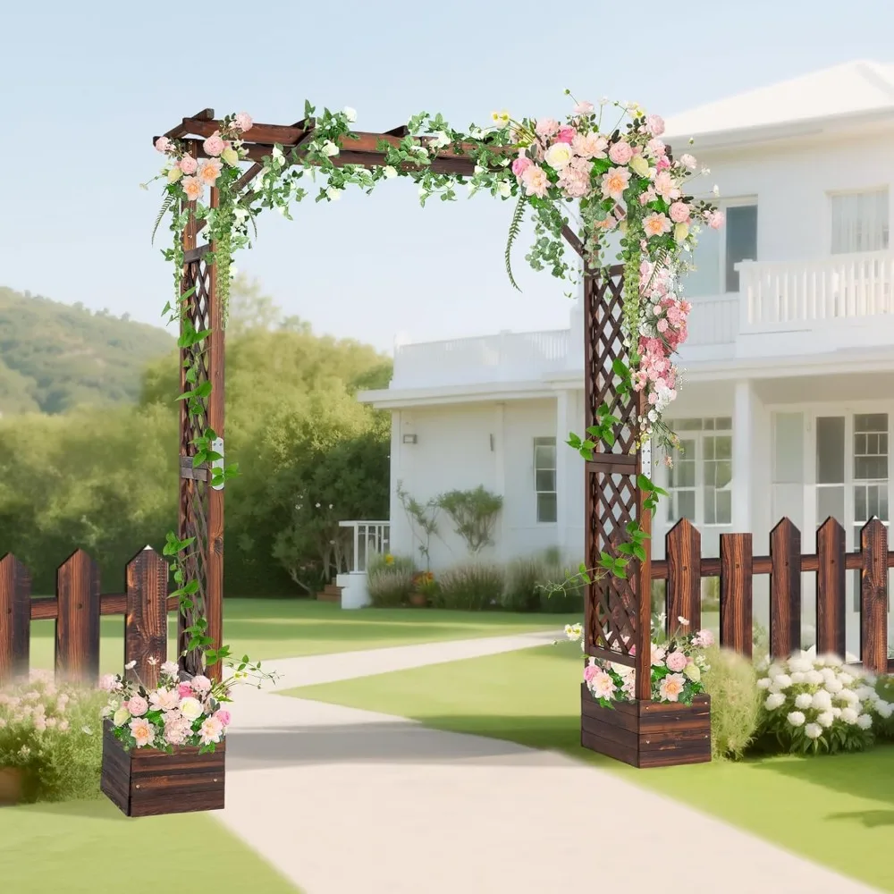 

Wooden Garden Arbor with Planter, Wedding Arch for Ceremony, Wood Garden Arbour Trellis for Plant Climbing, Pergola