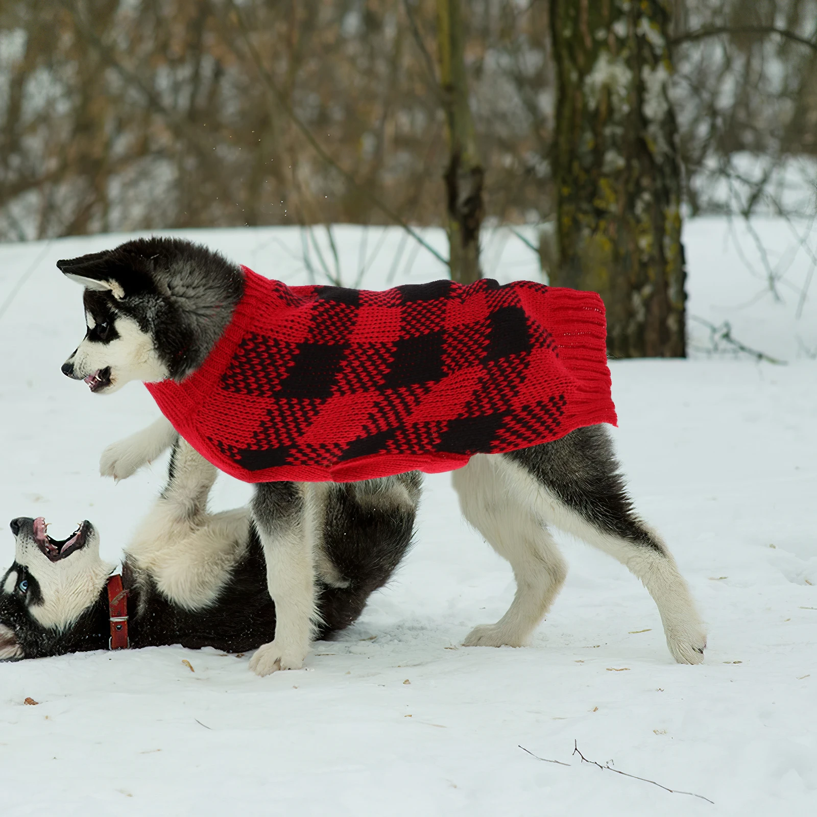 

Pet Dog Lovely Dog Costume Knitwear Warm XS Red Grid High Neck Pocket Carrot Pet Costume Elastic Vest Winter Outfit