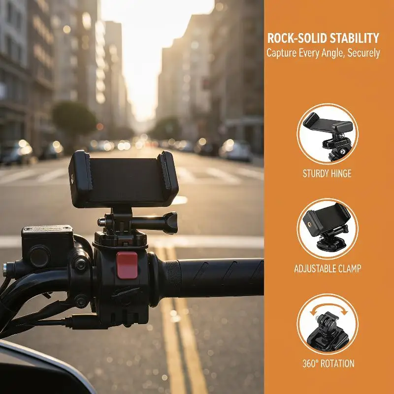 Moto Helmet Chin Mount Base 360° Rotatable Phone Holder with Clip for Outdoor Motorbike Riding First Person Filming
