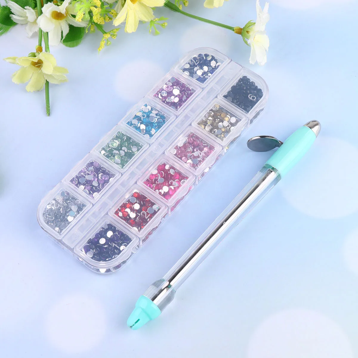 1 Juego de bolígrafo y diamantes de imitación para decoración de uñas, juego completo de herramientas de manicura para uñas deslumbrantes, decoración de funda de teléfono para el hogar