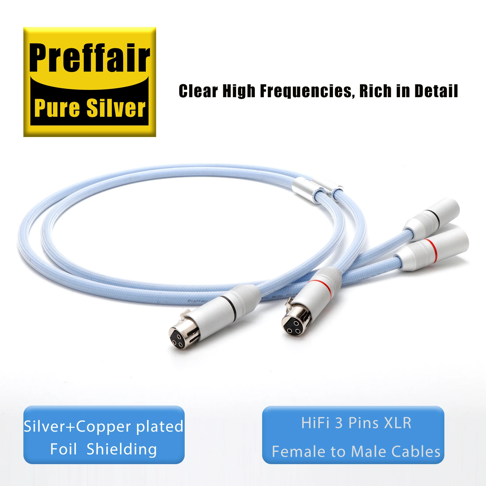 Pair 4N Pure Silver XLR Audio Cable Balanced Interconnect Cord Rhodium Plated XLR Plug for CD Player Amplifier DAC Microphone