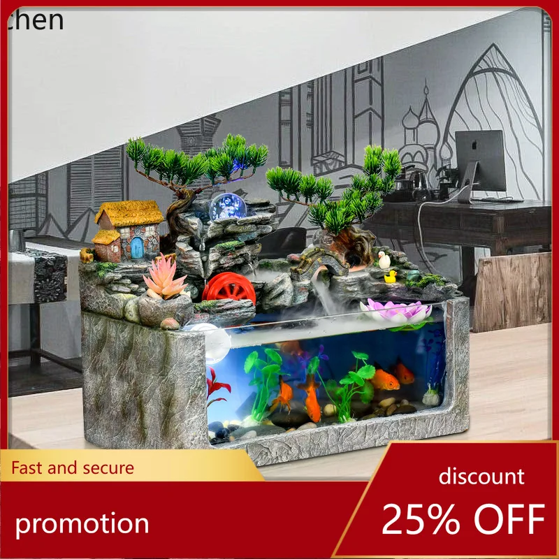 HXL Desktop Fish Tank Flowing Water Wealth-Attracting Ornament Living Room Humidifier Ornament