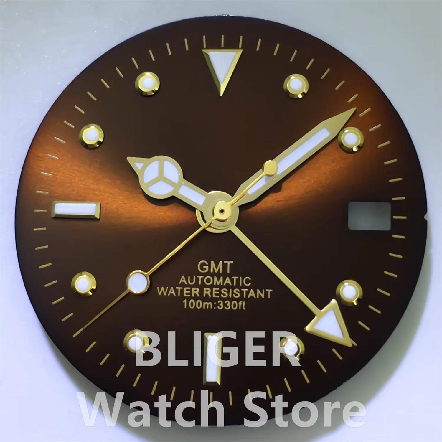 BLIGER NH34 الطلب 29 مللي متر البني GMT الهاتفي الذهب مقياس الذهب 4 دبوس الأخضر مضيئة يناسب NH34 ساعة يد تعمل بالحركة تعديل الملحقات #1