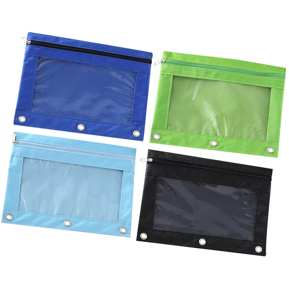 

4pcs Binder Pencil Pouch Oxford Cloth Stationery Bag Large Capacity Zipper Pen Holder Office Supplies File ganizer for Cards