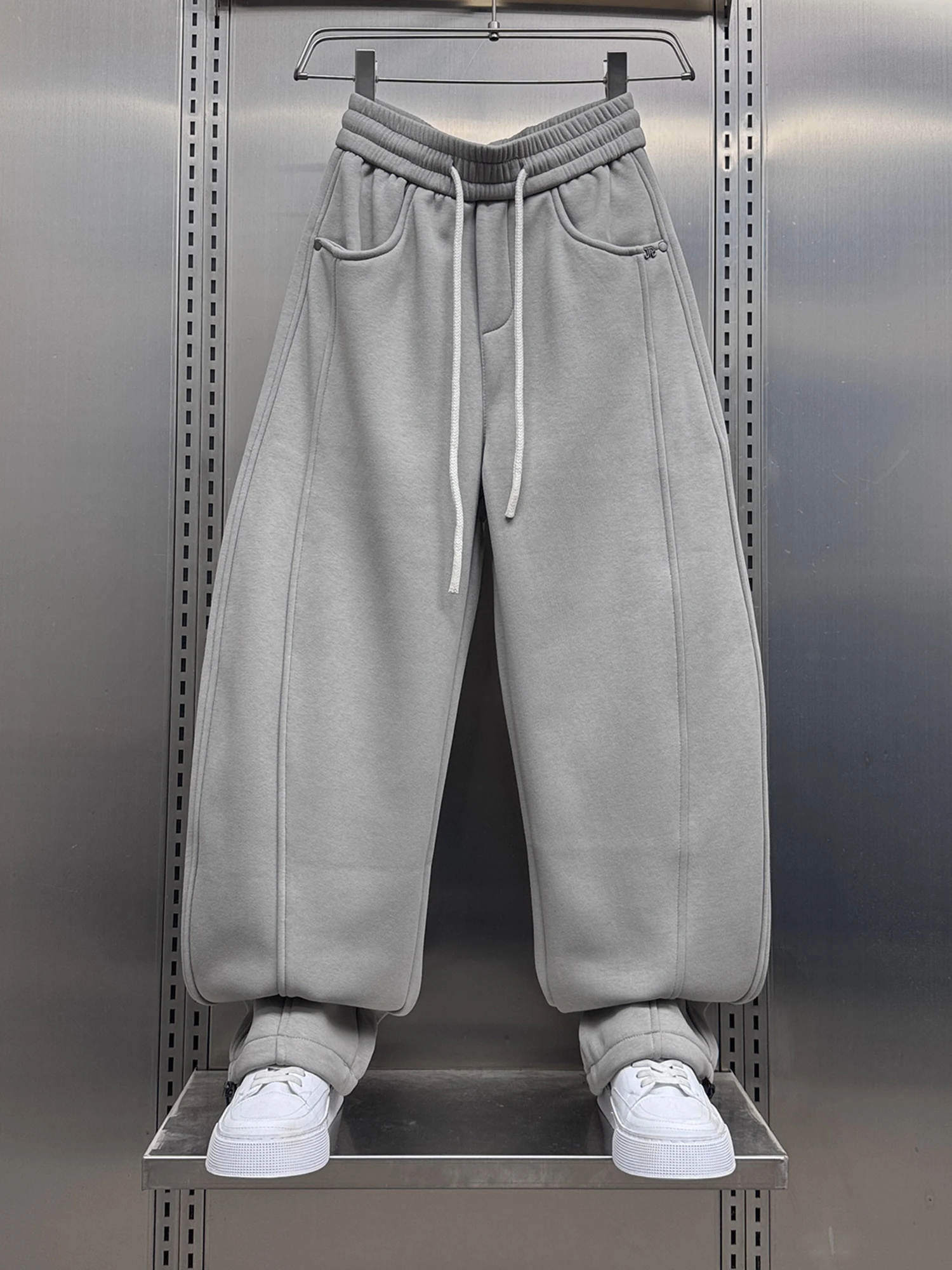 

Men's Casual Fce Lined Dstring Straight Leg Pants Autumn Winter Loose Fit Sports Trousers Versatile Comfortable Sweatpants