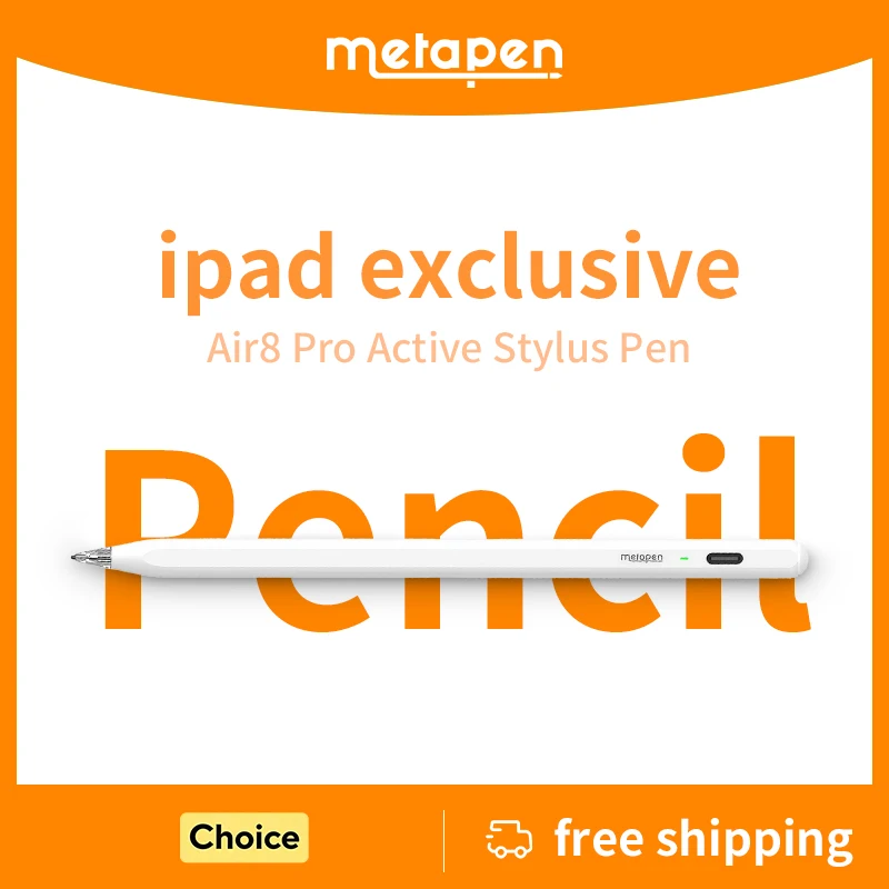 Metapen Air8 Pro Pen for Apple Pencil 2018-2026, Pro12.9/11/13-inch M4 with Palm Rejection Stylus Pen for iPad 11 A16/10/9/8/7/6