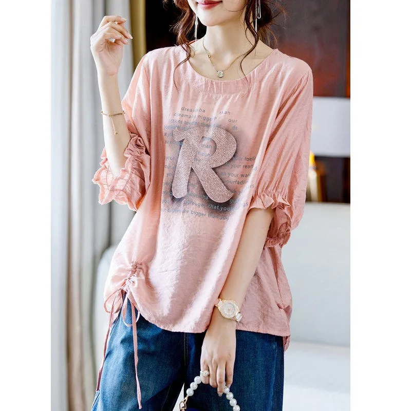 2024 estate nuova corea moda donna manica corta t-Shirt allentata All-matched Casual Letter Print o-collo Tee Shirt Femme top P574