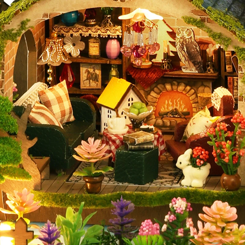 DIY Forest Castle Houten Poppenhuis Miniatuur Met Meubelset 3D Huis Monteer Speelgoed voor Kinderen Volwassen Verjaardagscadeau Casa