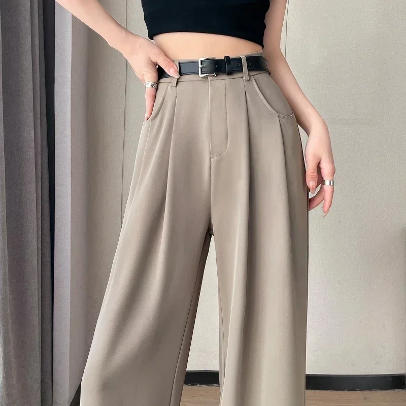 

New Spring Summer Casual Loose Women's Wide Leg Full Length Pants High Waist Solid Female Elegant Straight Trousers