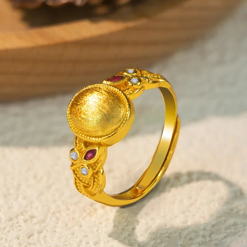 

Luxury 24K 9999 Pure Gold real gold Enamel Filament Ring Women's Opening Adjustable Ring