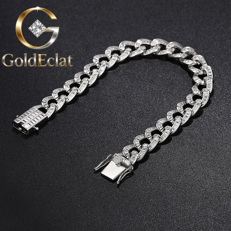 GoldEclat  Luxury Solid Platinum PT950 Ladder Square Diamond Cuban Bracelet ins Hip Hop Men's and Women's Bracelet