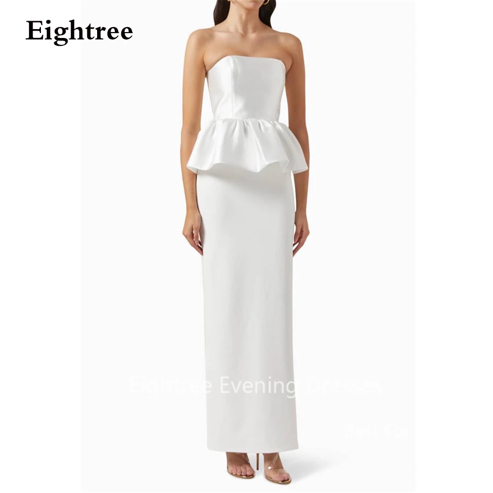 

Eightree White Mermaid Sleeveless Prom Dresses Ruffles Satin Formal Casual Evening Gowns Night Party Dress Back Split فساتين ح