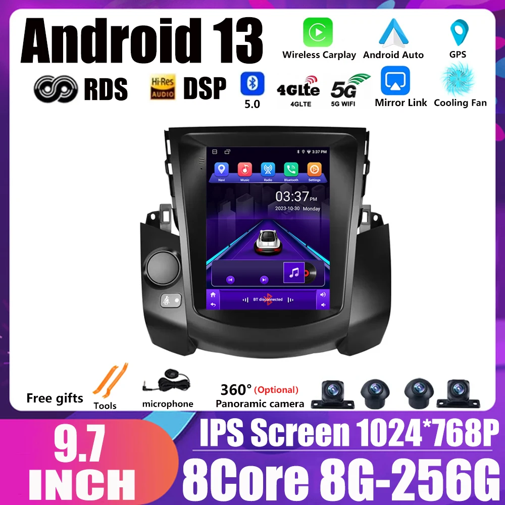 

Car Radio For Toyota RAV4 2009 - 2012 9.7inch Android 13 Multimedia Video Player Carplay Auto WIFI GPS Touch Screen BT NO 2DIN