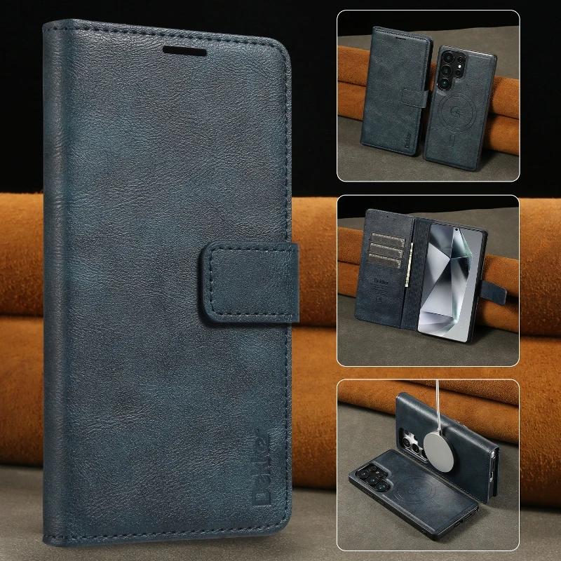 

Solid Color Leather Magnetic Phone Case For Samsung Galaxy S25 Ultra/S24 Plus/S23+ With Detachable Flip Wallet Card Cover