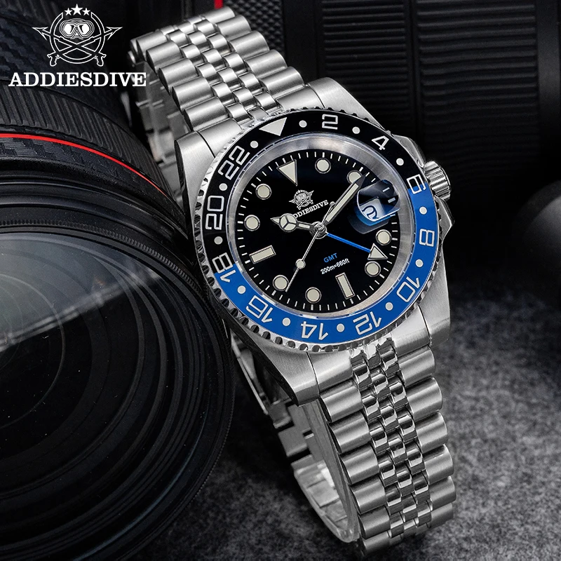 

ADDIESDIVE AD2050 Men's GMT Watches 200m Waterproof Super Luminous 316L Stainless Steel Ceramic Bezel Wrist Watch Quartz Watch