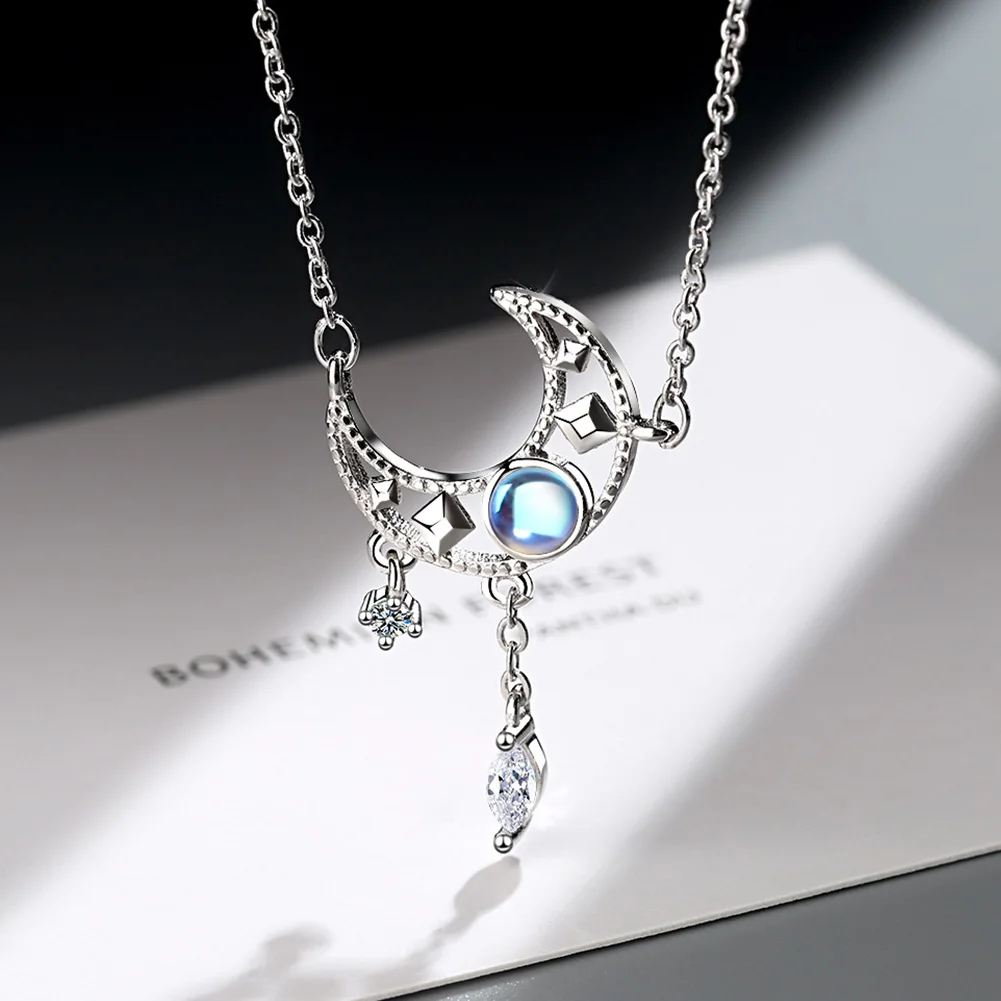 925 Sterling Silver Crystal Moon Jewelry Set Women\'s Beautiful Elegant Necklace Stud Earrings Engagement Jewelry Gifts for Women